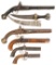 Five Muzzle Loading Pistols and One Dagger with Silver Scabbard