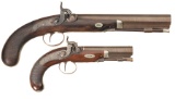 Two Banded and Engraved English Back Action Percussion Pistols