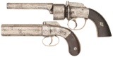 Two Engraved Antique DA Percussion Revolving Handguns