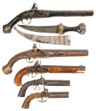 Five Muzzle Loading Pistols and One Dagger with Silver Scabbard