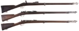 Three Antique European Military Single Shot Bolt Action Rifles