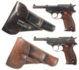 Two World War II Nazi P.38 Semi-Automatic Pistols with Holsters