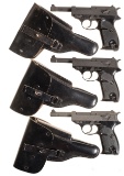 Three Walther P1 Semi-Automatic Pistols with Holsters