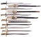 Eight Vintage Sword Bayonets with Sheaths