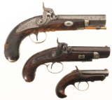 Three Engraved Antique Single Shot Pistols