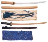 Signed Wakizashi-Length Japanese Sword Blade with Furniture and