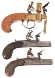 Pair of Boxlock Flintlock Pocket Pistols and a Tinder Lighter