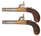 Pair of Engraved J. Hilliar Brass Frame Percussion Pistols