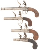 Four English Box Lock Flintlock Pistols