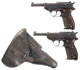 Two World War II Nazi P.38 Semi-Automatic Pistol with Holsters