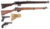 Two Military Bolt Action Rifles, One Pistol and a Flare Gun
