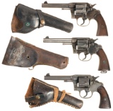 Three Colt Double Action Revolvers with Holsters
