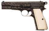 Engraved Belgian Browning Hi-Power Semi-Automatic Pistol