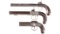 Three Percussion Handguns -A) Unknown Center Hammer Pistol