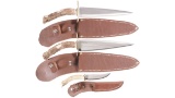 Three Marion O. Richardson M.O.R.K. Custom Fixed Blade Knives with Sheaths