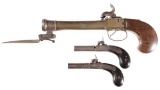 Three Percussion Pistols -A) Unmarked Percussion Blunderbuss with Bayonet