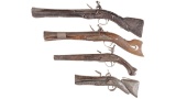 Four Flintlock Pistols -A) Ornate Flintlock Blunderbuss Pistol