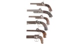 Six Antique Handguns -A) Unknown Double Barrel Pinfire Pistol