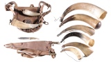 Grouping of Eight Powder Horns and Leather Pouches