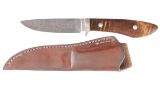 Jerry Fisk Damascus Blade Knife with Sheath