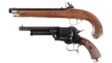 Two Reproduction Handguns -A) Italian Flintlock Pistol