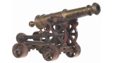 Small Brass Cannon with Cast Iron Naval Theme Carriage