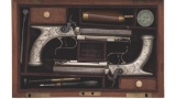Cased English Percussion Belt Pistols with Saw-Handle Stocks