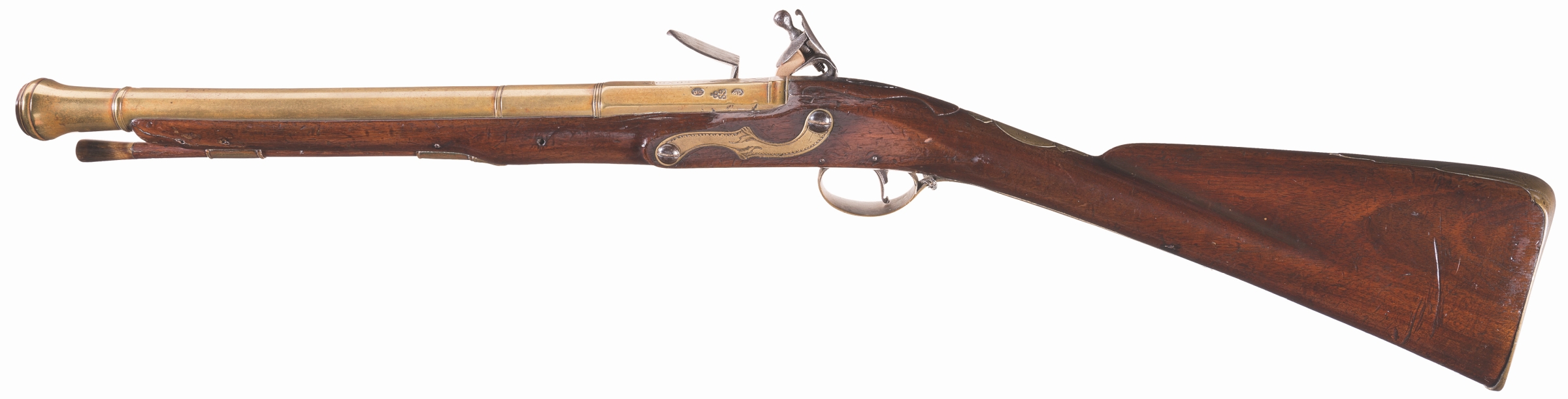 Massive Engraved British Brass Barreled Flintlock Blunderbuss