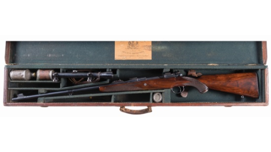 John Rigby & Co. Bolt Action .350 Magnum Rifle, Scope, Case