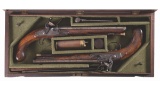 Cased Pair of English Flintlock Duelling Pistols