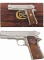 Two Satin Nickel Colt Series 70 Combat Commander Pistols