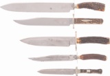 Grouping of Five Stag Handled Sheffield-Made Knives