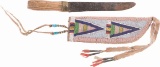 Three Knives with Beaded Native American Style Sheaths and Pouch