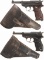 Two World War II Nazi P.38 Semi-Automatic Pistols with Holsters