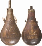 Two Ames Model 1843 Musket Powder Flasks