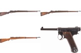 Three Japanese Military Bolt Action Rifles and One Pistol