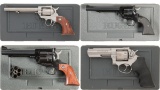 Four Ruger Revolvers with Cases