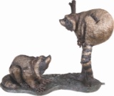Fremiet Signed Two Baby Raccoons at Play Bronze