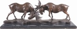 Elwell Signed Two Moose in Combat Bronze