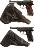 Two World War II Nazi P.38 Semi-Automatic Pistols with Holsters