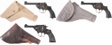 Three British Double Action Revolvers with Holsters