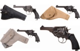Four English Double Action Revolvers with Holsters
