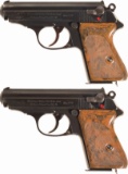 Two Walther PPK Semi-Automatic Pistols