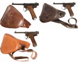 Three Japanese Military Semi-Automatic Pistols with Holsters