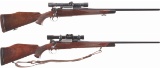 Two Early Weatherby Mauser Bolt Action Rifles with Scopes