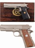 Two Satin Nickel Colt Semi-Automatic Pistols