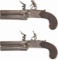 Pair of Engraved Double Barrel Tap Action Flintlock Pistols
