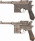 Two Mauser Bolo Model Broomhandle Semi-Automatic Pistols