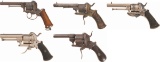 Five Antique European Pinfire Revolvers