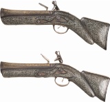 Ornate Pair of Gold and Wire Inlaid Blunderbuss Pistols